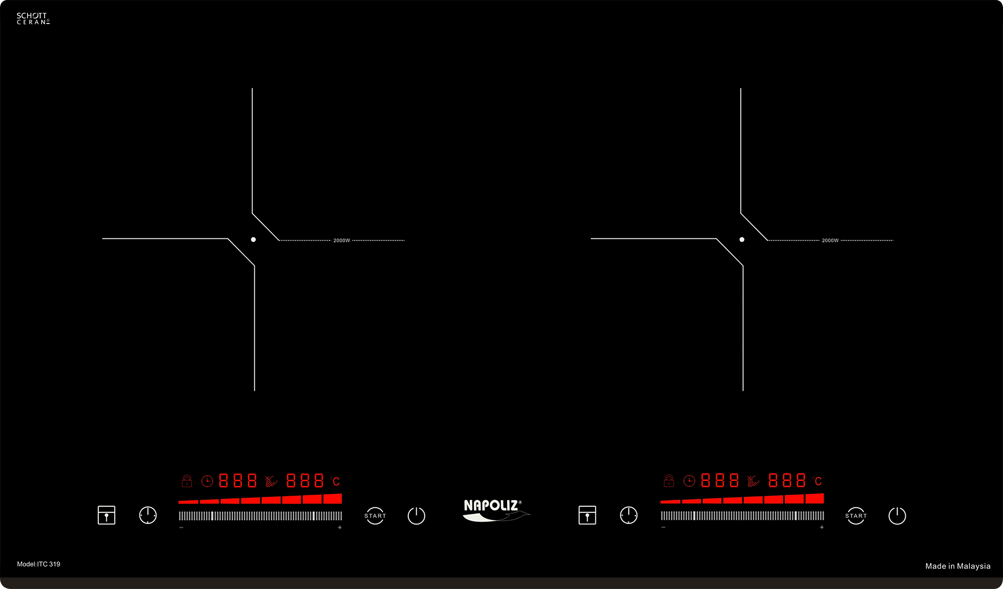 Hai vùng nấu với công suất lớn