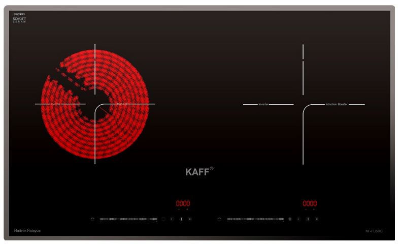 1. Bếp điện từ Kaff KF-FL68IC gồm 2 vùng nấu với tổng công suất 4000W