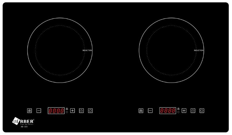 1. Bếp từ Arber AB-381 được thiết kế với 2 vùng nấu linh hoạt