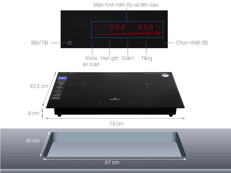 1. Phác hoạ tổng quát bếp từ đôi Bluestone ICB-6948