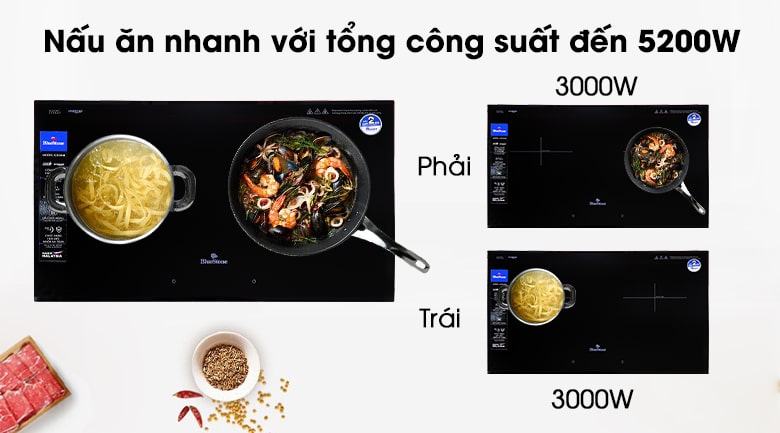 5. Công suất mỗi vùng nấu 3000W giúp nấu chín thức ăn nhanh chóng