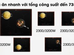 1. Bếp từ có 4 vùng nấu hoạt động với tổng công suất 7350W nấu nhanh 4 món cùng lúc.