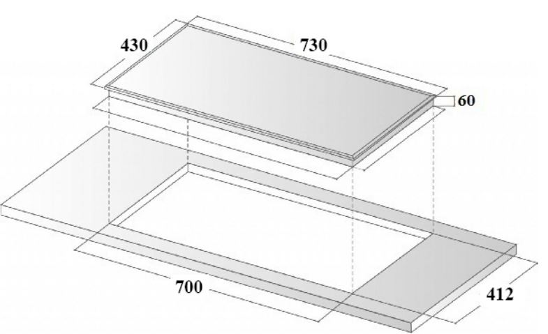 Kích thước lắp đặt bếp từ Eurosun EU-T715Pro