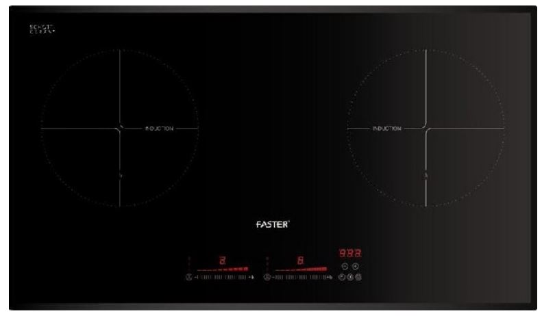 1. Bếp từ Faster FS 741G gồm 2 vùng nấu linh hoạt