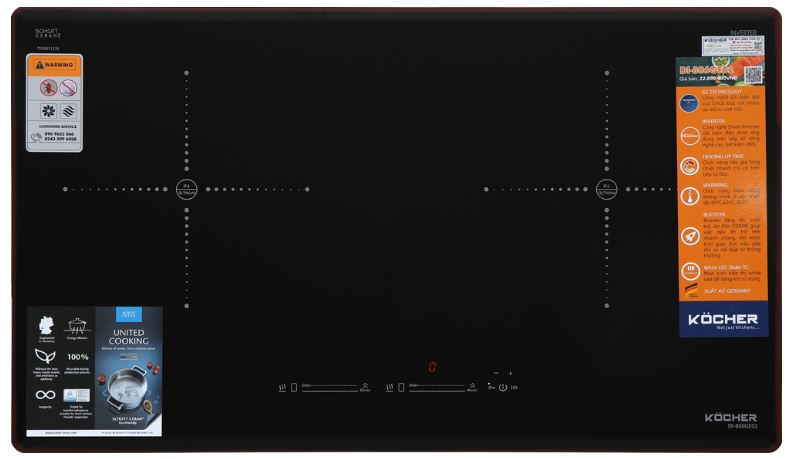 Bếp từ Kocher DI-806GE02 gồm 2 vùng nấu với tổng công suất 4000W