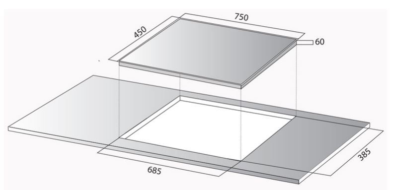 Kích thước lắp đặt bếp từ Kocher DI-806GE02