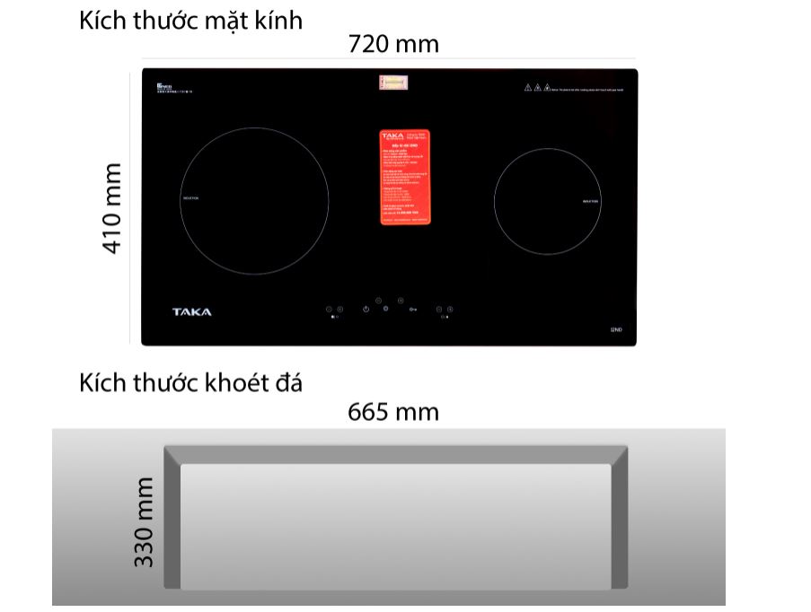 7. Thông tin sản phẩm bếp từ 2 vùng nấu Taka I2ND