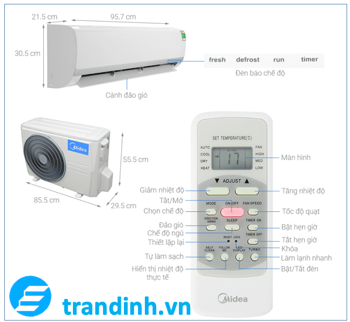 1. Hình ảnh tổng quan điều hoà Midea 2 HP MSAF-18CRN8