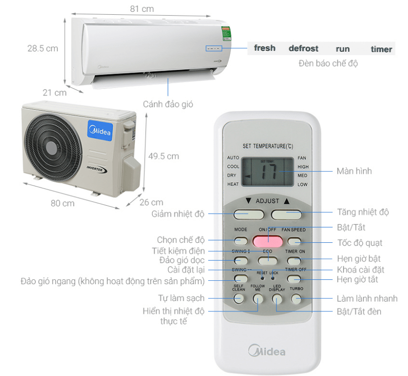 1. Hình ảnh tổng quan điều hoà Midea inverter MSAFA-13CRDN8