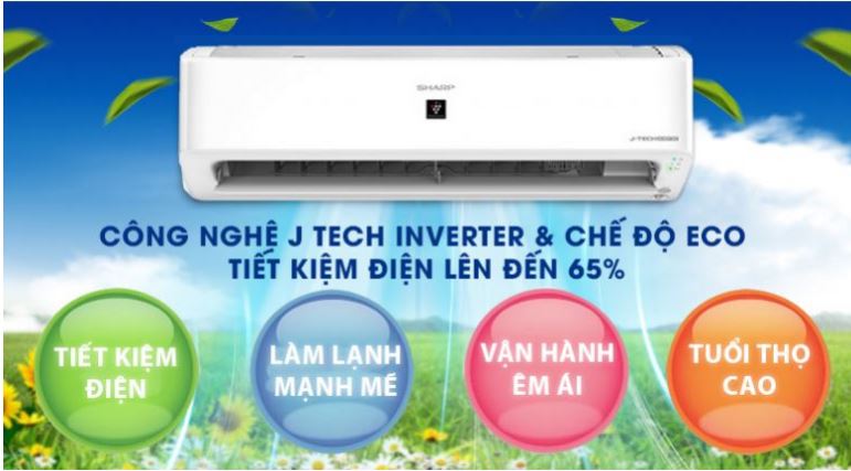 6. Máy lạnh Sharp AH-XP10YHW sở hữu công nghệ J-Tech Inverter và chế độ Eco