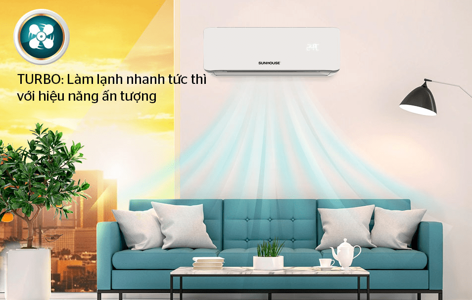 3. Chế độ Turbo làm lạnh nhanh chóng trên máy lạnh Sunhouse AW12C310