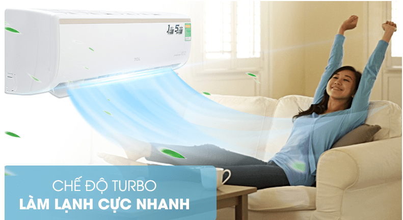 7. 10CSI/KE88N - Dòng điều hoà TCL có khả năng làm lạnh nhanh tức thì với nút bấm Turbo