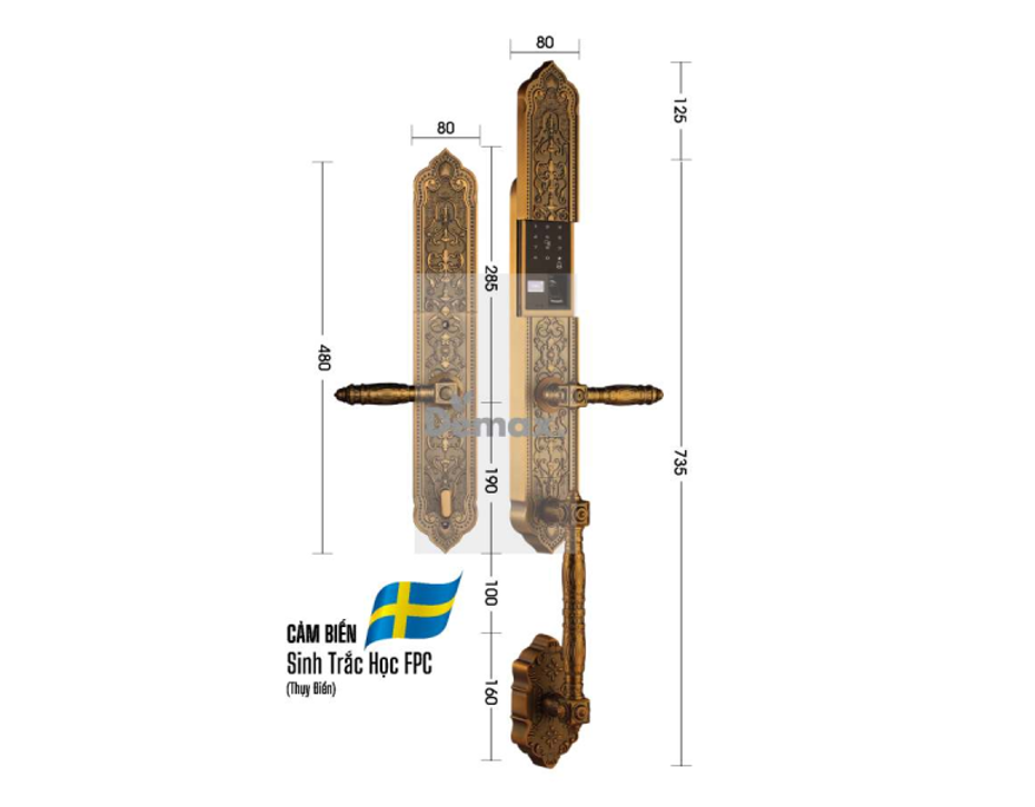 Khóa cửa đại sảnh Demax SL 888 GB BRASS