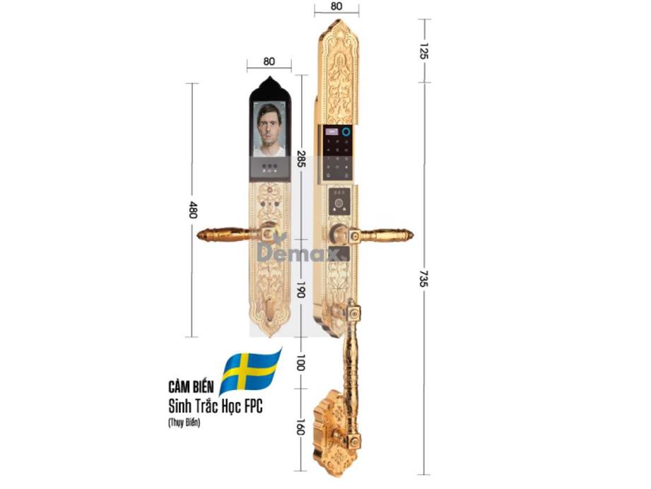 Khóa cửa đại sảnh Demax SL 988 24K BRASS