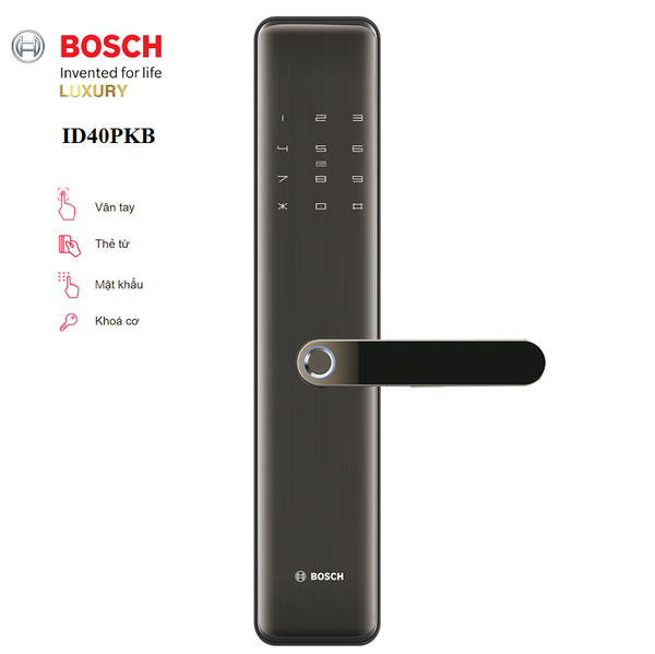 Khóa Cửa Vân Tay Bosch ID 40PKB Màu Đen - Đức - Bùng Nổ Khuyến Mãi Lớn Bosch Chính Hãng