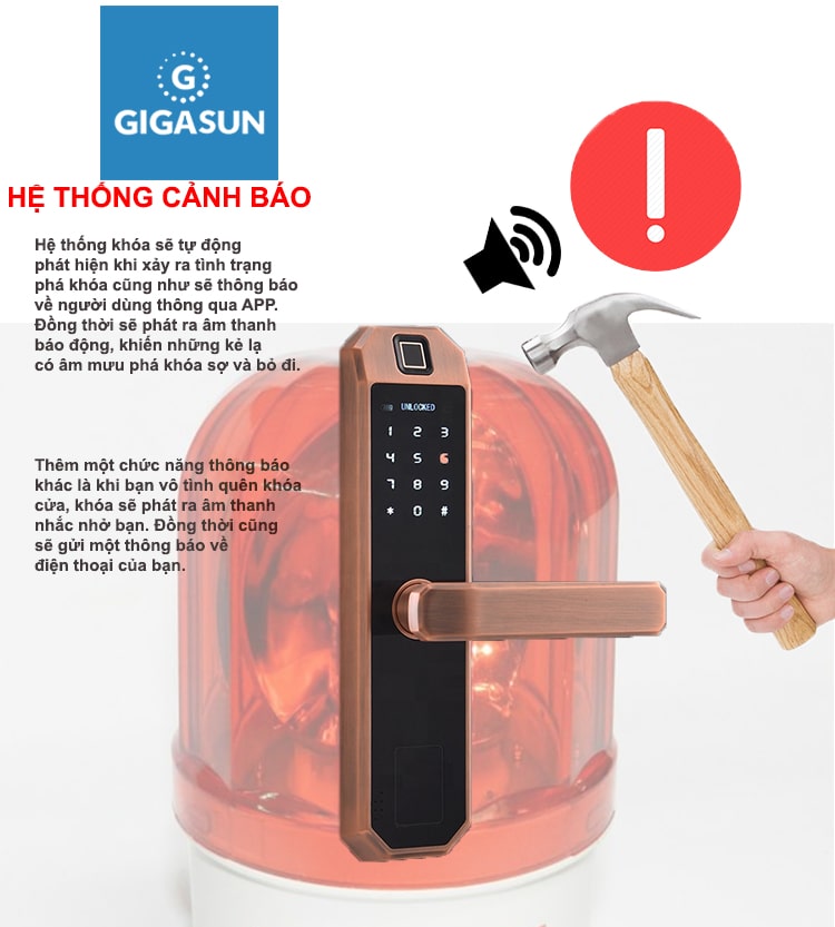 Hệ thống báo động tiện lợi trên khoá vân tay D04R