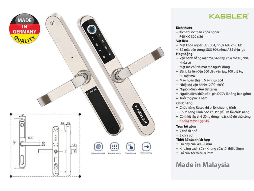 1. Đặc điểm nổi bật trên khoá điện tử Kassler KL-599I
