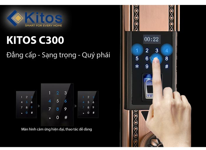1. Khoá cửa vân tay Kitos KT-C300 thiết kế cổ điển, sang trọng, độ bền cao