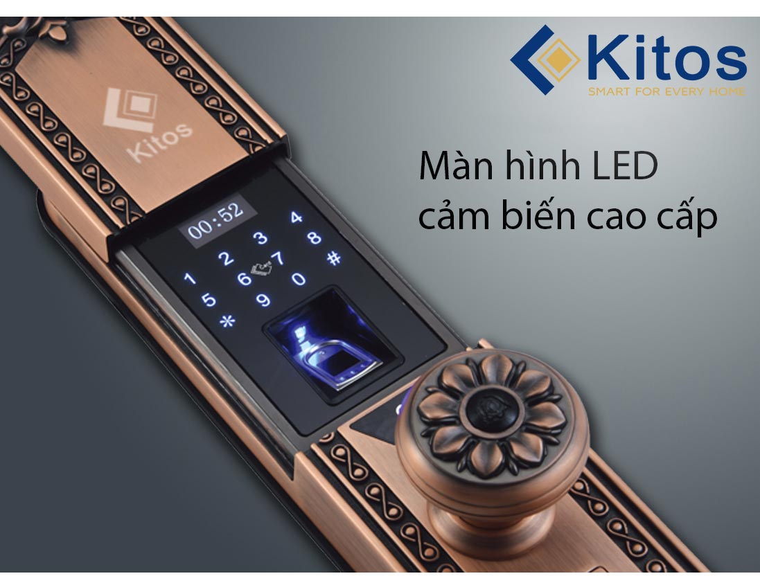 1. Khoá cửa vân tay Kitos KT-C300 thiết kế cổ điển, sang trọng, độ bền cao