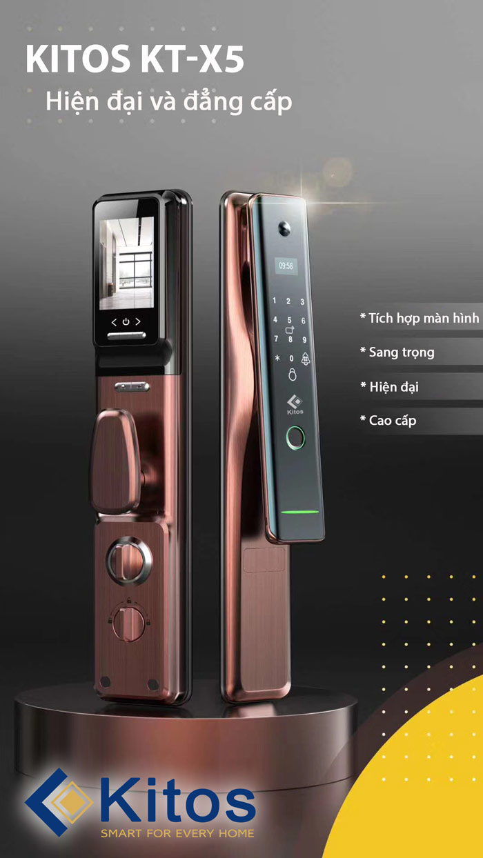 1. Khóa cửa vân tay Kitos KT-X5 thiết kế hiện đại, sang trọng, thẩm mỹ