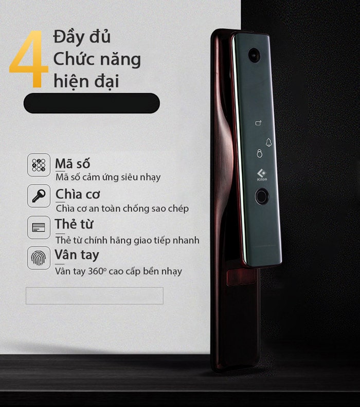 3. Kitos KT-X5 : Mở khóa 5 phương thức, tích hợp chuông cửa camera HD 1080p
