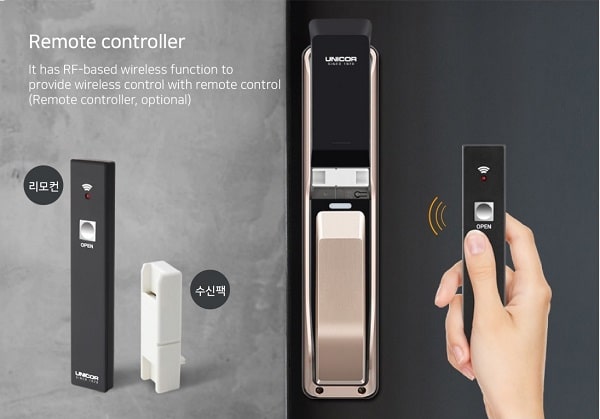 4. Khóa cửa mã số Unicor UN-PM8000BSK kết nối chuông hình và điều khiển từ xa