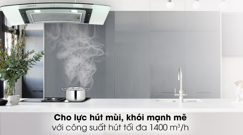 2. Công suất hút 1400 m³/h mạnh mẽ trên máy hút mùi K-228T 70cm