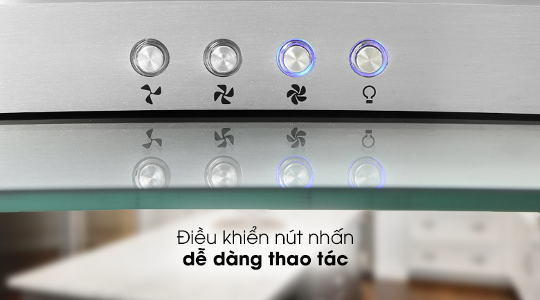 1. Mặt kính cong, vỏ thép không gỉ bóng đẹp trên máy hút mùi Kocher K-228T 70cm