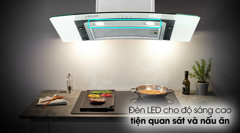 4. Hệ thống 2 đèn LED tổng công suất 4W trên máy hút mùi K-228T -70cm