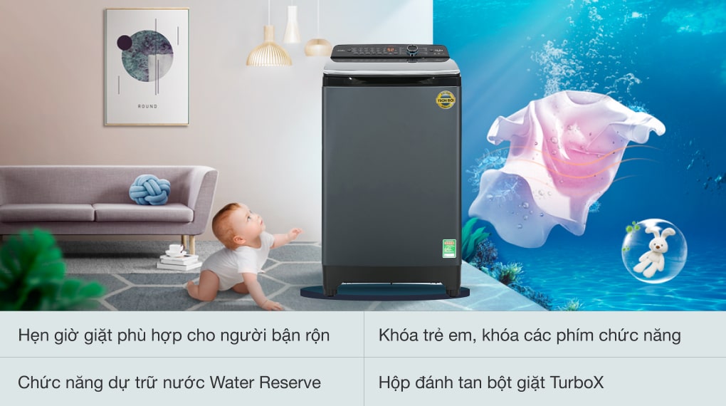 Máy giặt Aqua Inverter 10.5 kg AQW-DR105JT BK - Tiện ích