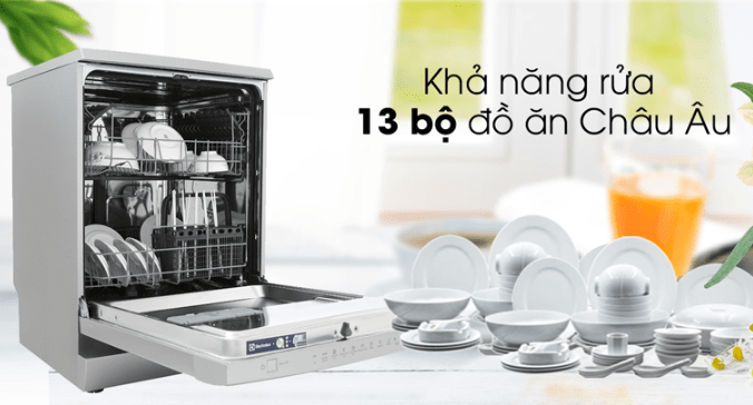5. Hiệu suất rửa lớn với 13 bộ đồ ăn tiêu chuẩn châu Âu