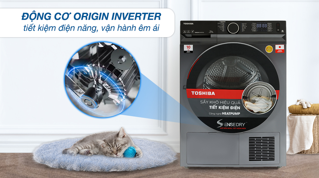 Máy sấy bơm nhiệt Toshiba 10 kg TD-BK110GHV(MK) - Động cơ & công nghệ tiết kiệm điện