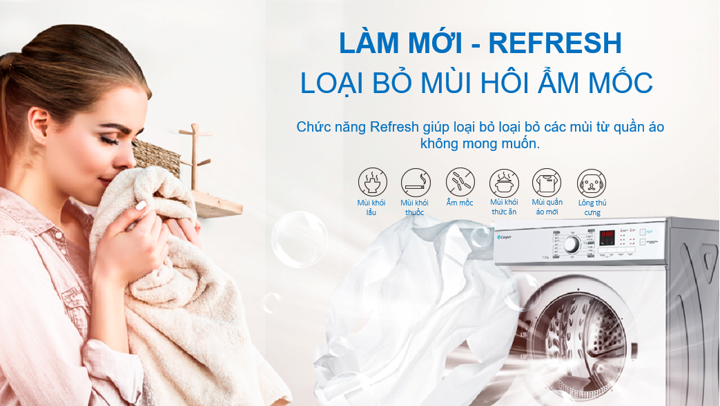 Máy sấy quần áo Casper 7.2kg TD-72VWD có chức năng Refresh loại bỏ các mùi từ quần áo