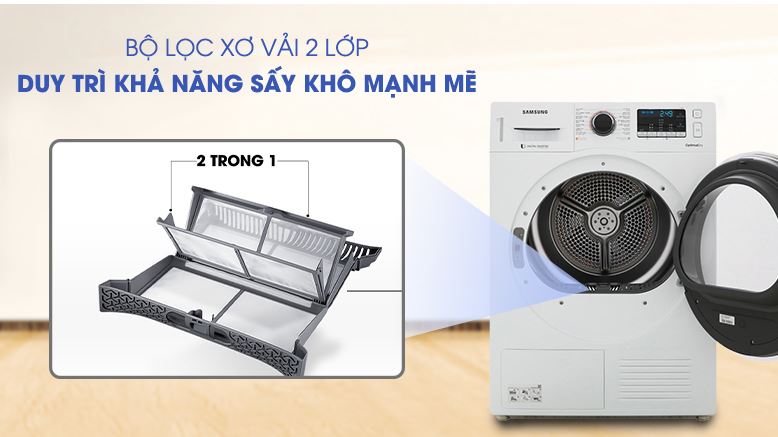 Máy sấy DV90M5200QW/SV trang bị bộ lọc 2 trong 1 hiện đại