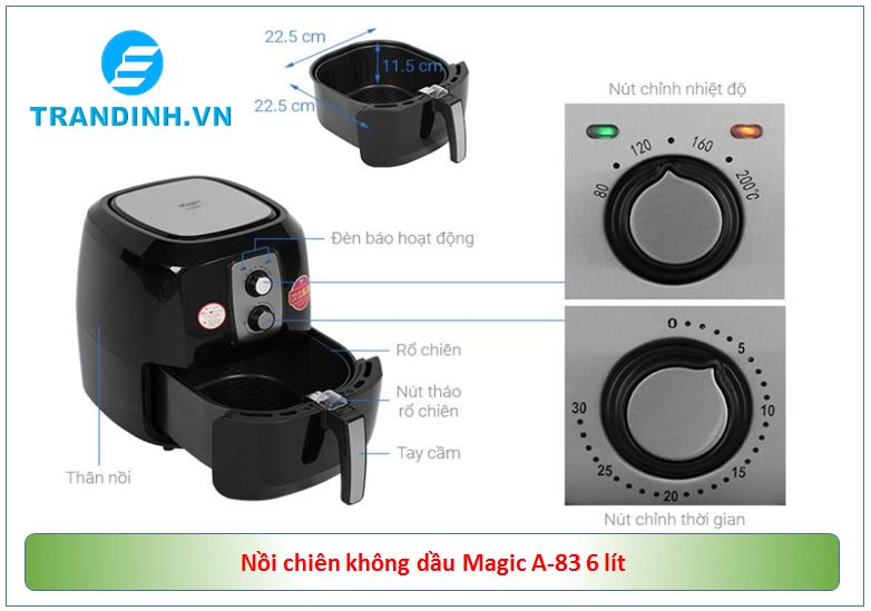 Tổng qua cấu tạo nồi chiên không dầu Magic A83 6 lít