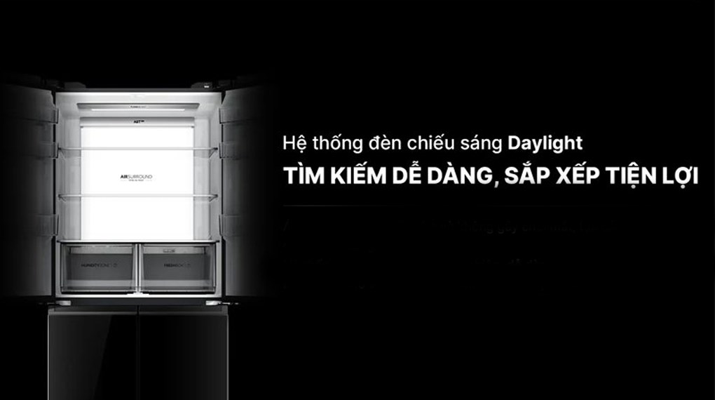 Tủ lạnh Aqua Inverter 660 lít Multi Door AQR-M727XA(GB)U1 - Hệ thống đèn chiếu sáng Daylight dễ chịu, dễ tìm kiếm