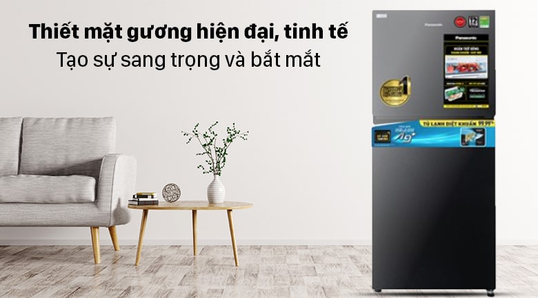 Tủ lạnh Panasonic NR-TV301VGMV với thiết mặt gương hiện đại, tinh tế