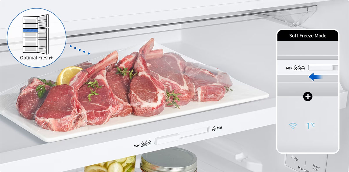 Ngăn đông mềm linh hoạt Optimal Fresh giúp thịt, cá tươi lâu hơn gấp 2 lần