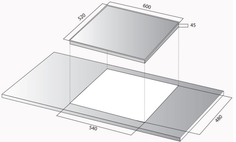 5. Kích thước lắp đặt bếp từ Kocher DI-753S