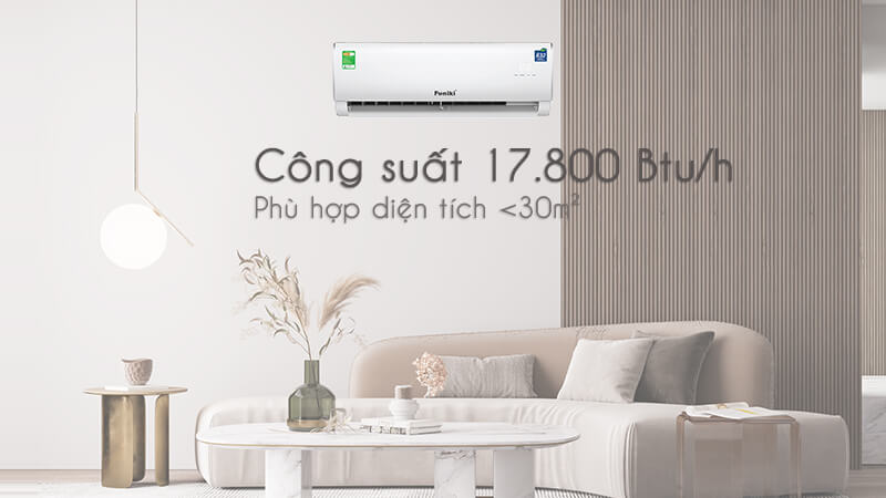 Máy lạnh Funiki sở hữu công suất làm lạnh 18000 BTU/h cùng hiệu suất năng lượng CSPF 3.60