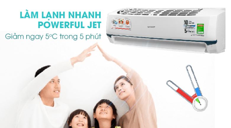 Điều hòa 9000BTU Sharp AH-X10ZEW làm lạnh nhanh với công nghệ Powerful Jet