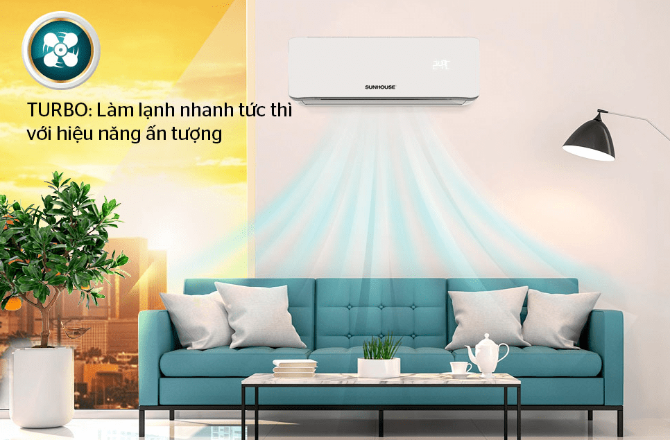 5. Làm lạnh nhanh với chế độ Turbo tiện lợi trên máy lạnh Sunhouse AW09C310