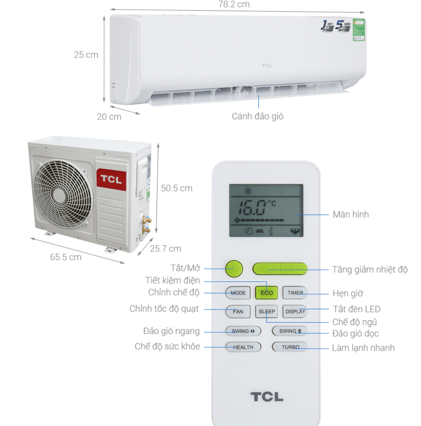 1. Phác hoạ tổng quát điều hoà TCL TAC-N09CS/KC41 9000btu