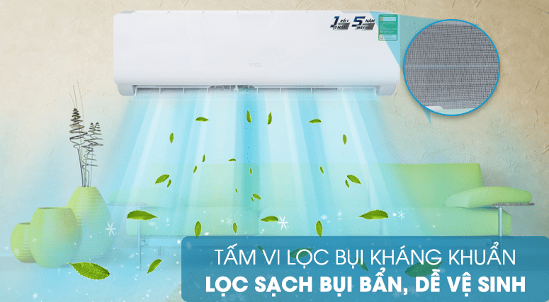 4. Màng vi lọc bụi trên máy lạnh TCL N09CS/KC41 giúp không gian sạch sẽ, bảo vệ sức khoẻ