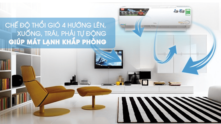 7. Chức năng thổi gió 4 hướng lên, xuống, trái, phải tiện lợi trên điều hoà TCL N09CSKC41 9000btu