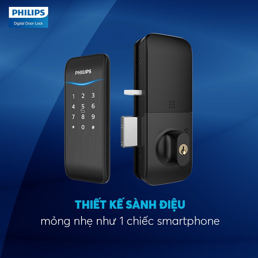 1.Thiết kế khoá vân tay Philips 5100-5HBKS nhỏ gọn, sang trọng