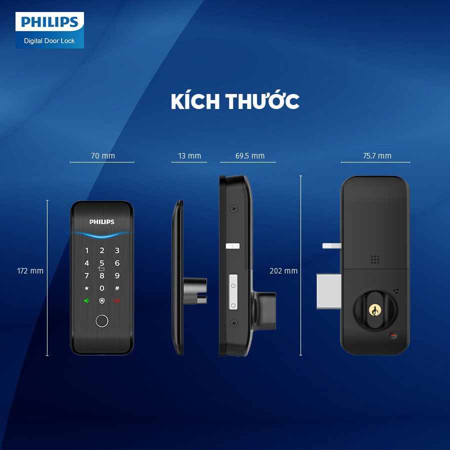1.Thiết kế khoá vân tay Philips 5100-5HBKS nhỏ gọn, sang trọng