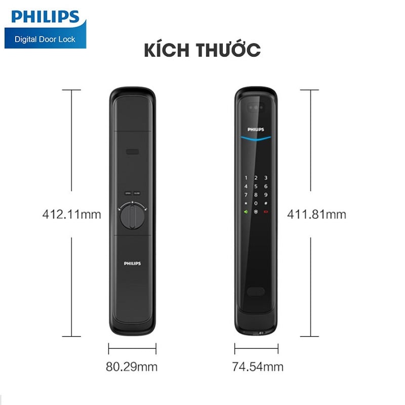 1. Khoá cửa vân tay Philips DDL702 có thiết kế sang trọng, tính thẩm mỹ cao