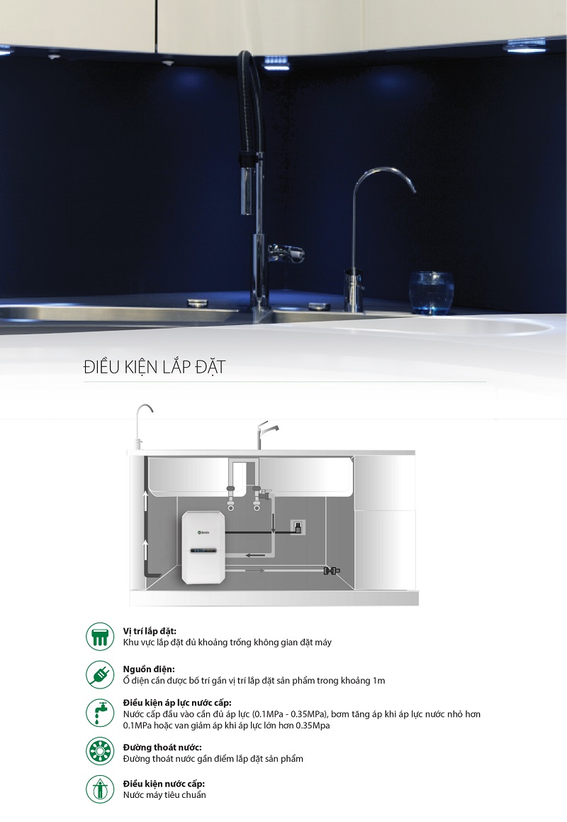 4. Điều kiện lắp đặt máy lọc nước AO Smith G2