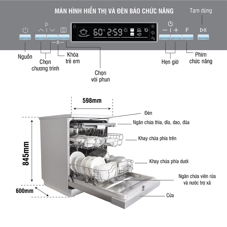 Máy rửa bát Kocher KDEU8005 (15 bộ) 10 7. Máy rửa bát Kocher KDEU8005 trang bị công nghệ và tính năng vượt trội
